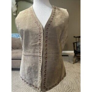 Outbrook Sz L  Suede Leather Vest Women Lined Embroidered Vintage Boho Western